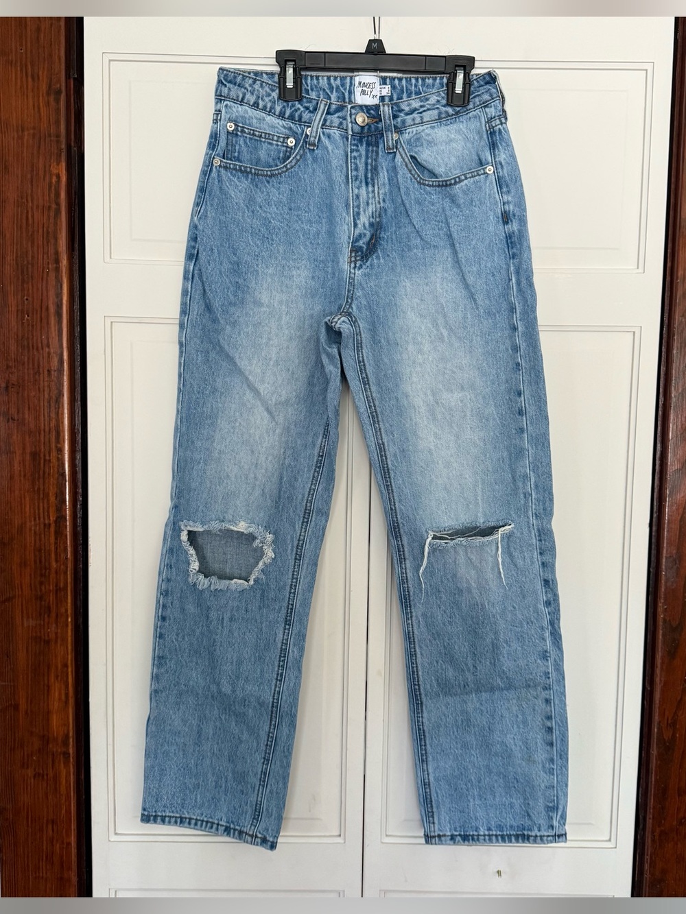 Princess Polly Fairmount Straight Leg blue denim distressed jeans size 2 - Picture 2 of 10